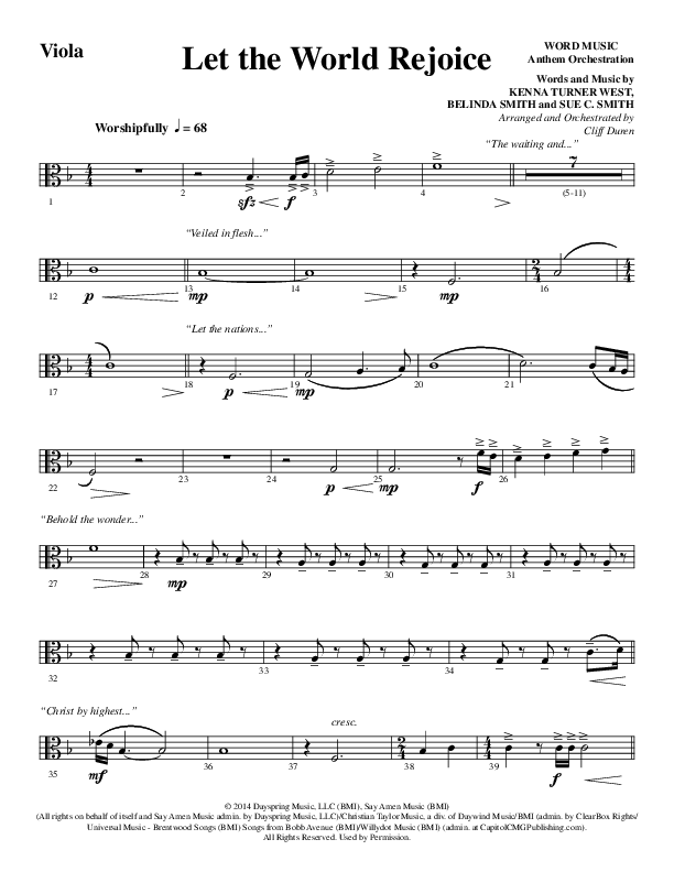 Let The World Rejoice (Choral Anthem SATB) Viola (Word Music Choral / Arr. Cliff Duren)