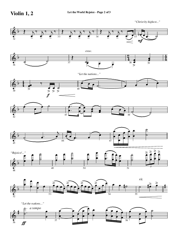 Let The World Rejoice (Choral Anthem SATB) Violin 1/2 (Word Music Choral / Arr. Cliff Duren)