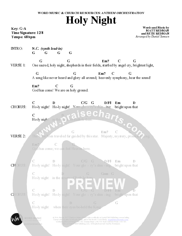 Holy Night (Choral Anthem SATB) Chord Chart (Word Music Choral / Arr. Daniel Semsen)