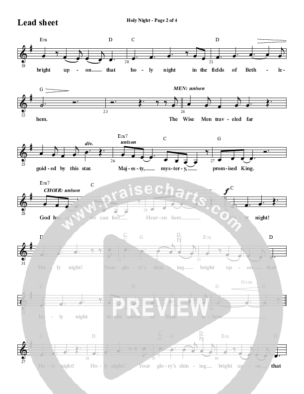 Holy Night (Choral Anthem SATB) Lead Sheet (Melody) (Word Music Choral / Arr. Daniel Semsen)
