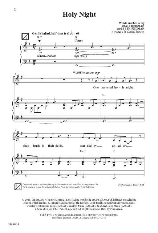 Holy Night (Choral Anthem SATB) Anthem (SATB/Piano) (Word Music Choral / Arr. Daniel Semsen)
