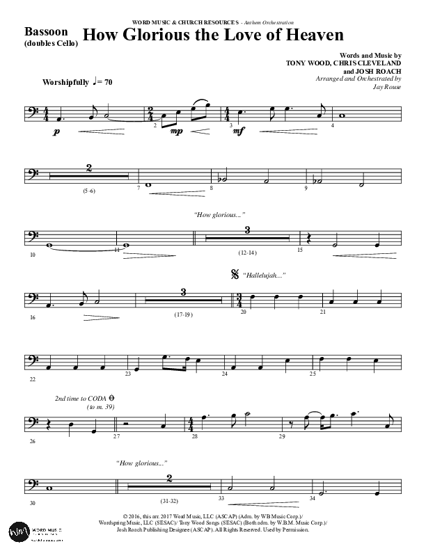 How Glorious The Love Of Heaven (Choral Anthem SATB) Bassoon (Word Music Choral / Arr. Jay Rouse)