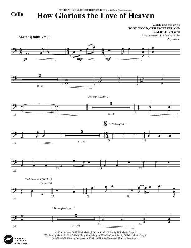 How Glorious The Love Of Heaven (Choral Anthem SATB) Cello (Word Music Choral / Arr. Jay Rouse)