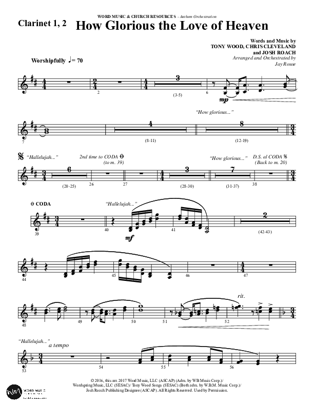How Glorious The Love Of Heaven (Choral Anthem SATB) Clarinet 1/2 (Word Music Choral / Arr. Jay Rouse)