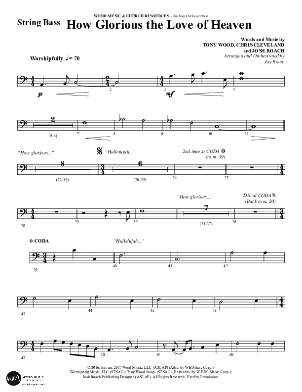How Glorious The Love Of Heaven (Choral Anthem SATB) Double Bass (Word Music Choral / Arr. Jay Rouse)