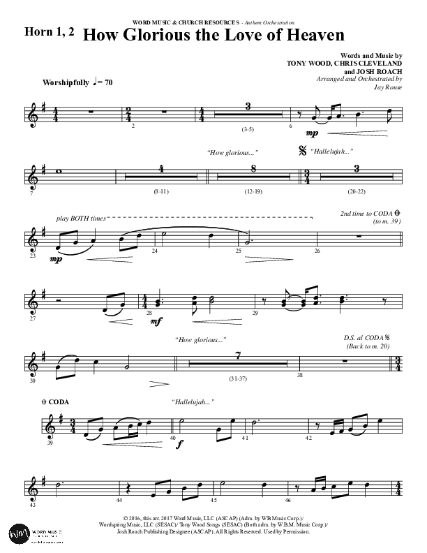 How Glorious The Love Of Heaven (Choral Anthem SATB) French Horn 1/2 (Word Music Choral / Arr. Jay Rouse)