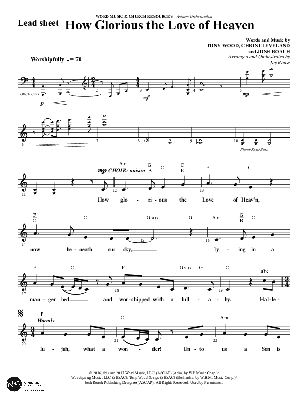 How Glorious The Love Of Heaven (Choral Anthem SATB) Lead Sheet (Melody) (Word Music Choral / Arr. Jay Rouse)