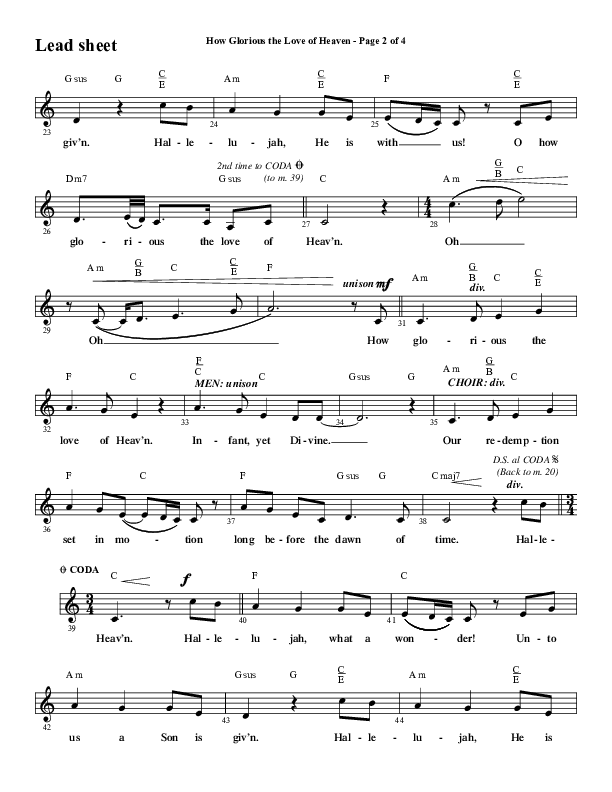 How Glorious The Love Of Heaven (Choral Anthem SATB) Lead Sheet (Melody) (Word Music Choral / Arr. Jay Rouse)