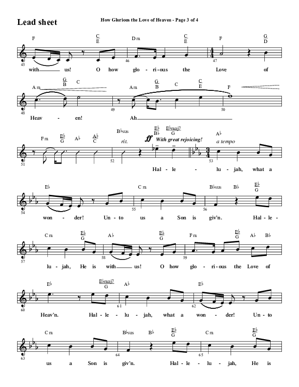 How Glorious The Love Of Heaven (Choral Anthem SATB) Lead Sheet (Melody) (Word Music Choral / Arr. Jay Rouse)