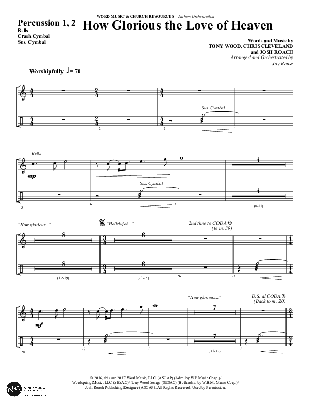How Glorious The Love Of Heaven (Choral Anthem SATB) Percussion 1/2 (Word Music Choral / Arr. Jay Rouse)
