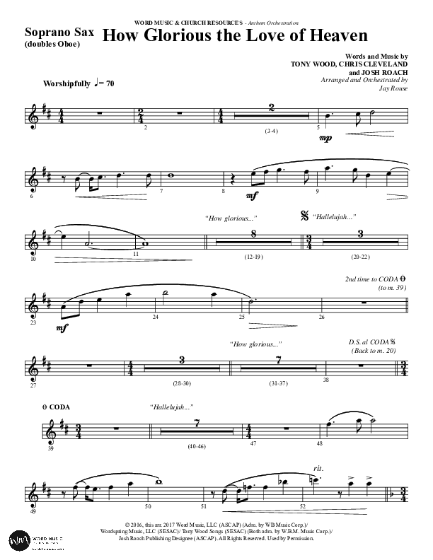How Glorious The Love Of Heaven (Choral Anthem SATB) Soprano Sax (Word Music Choral / Arr. Jay Rouse)