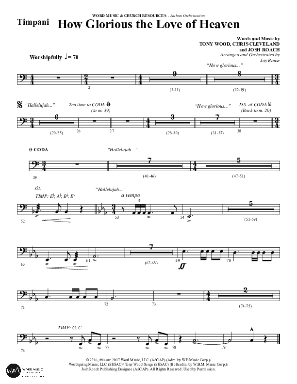 How Glorious The Love Of Heaven (Choral Anthem SATB) Timpani (Word Music Choral / Arr. Jay Rouse)
