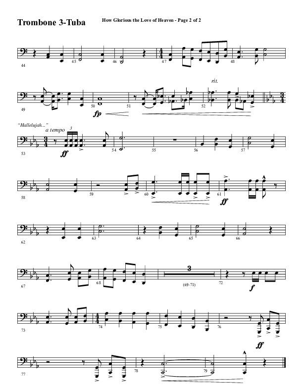 How Glorious The Love Of Heaven (Choral Anthem SATB) Trombone 3/Tuba (Word Music Choral / Arr. Jay Rouse)