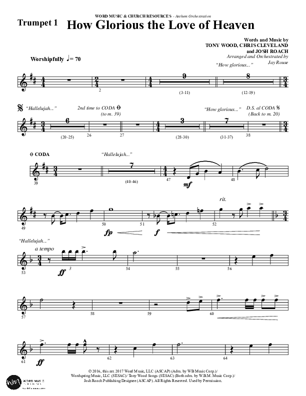 How Glorious The Love Of Heaven (Choral Anthem SATB) Trumpet 1 (Word Music Choral / Arr. Jay Rouse)