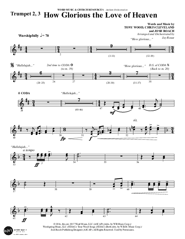 How Glorious The Love Of Heaven (Choral Anthem SATB) Trumpet 2/3 (Word Music Choral / Arr. Jay Rouse)