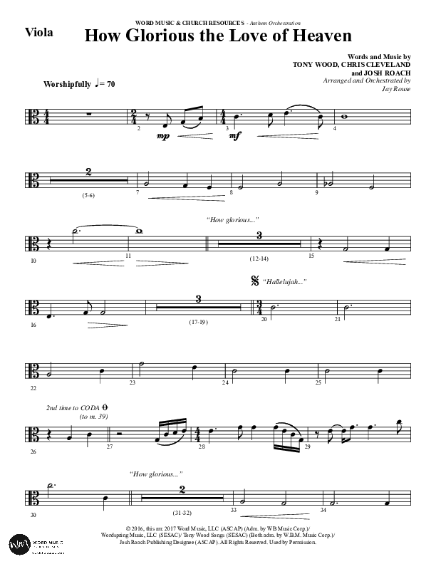 How Glorious The Love Of Heaven (Choral Anthem SATB) Viola (Word Music Choral / Arr. Jay Rouse)