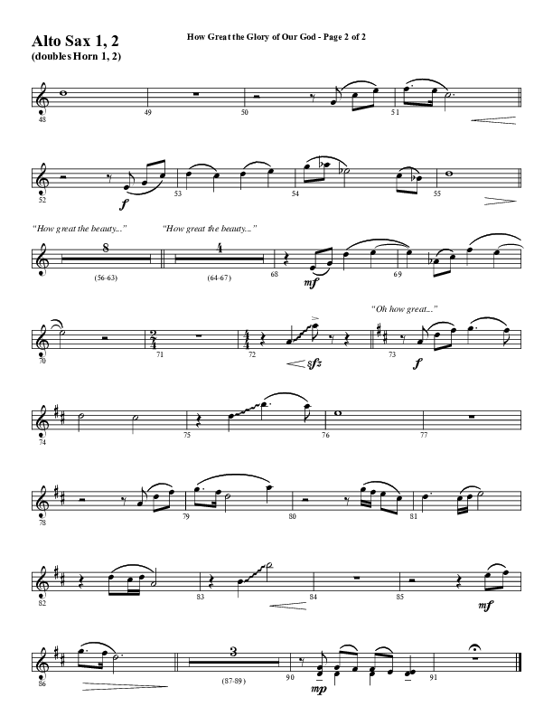 How Great The Glory Of Our God (Choral Anthem SATB) Alto Sax 1/2 (Word Music Choral / Arr. David Wise / Arr. David Shipps)