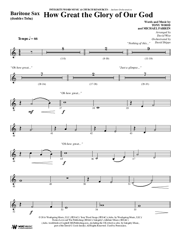 How Great The Glory Of Our God (Choral Anthem SATB) Bari Sax (Word Music Choral / Arr. David Wise / Arr. David Shipps)