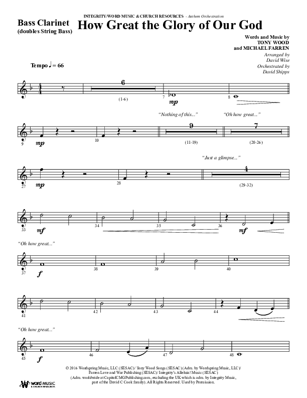 How Great The Glory Of Our God (Choral Anthem SATB) Bass Clarinet (Word Music Choral / Arr. David Wise / Arr. David Shipps)