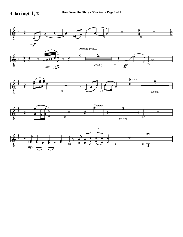 How Great The Glory Of Our God (Choral Anthem SATB) Clarinet 1/2 (Word Music Choral / Arr. David Wise / Arr. David Shipps)