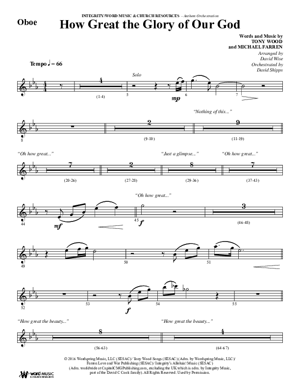How Great The Glory Of Our God (Choral Anthem SATB) Oboe (Word Music Choral / Arr. David Wise / Arr. David Shipps)