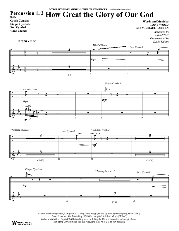 How Great The Glory Of Our God (Choral Anthem SATB) Percussion 1/2 (Word Music Choral / Arr. David Wise / Arr. David Shipps)