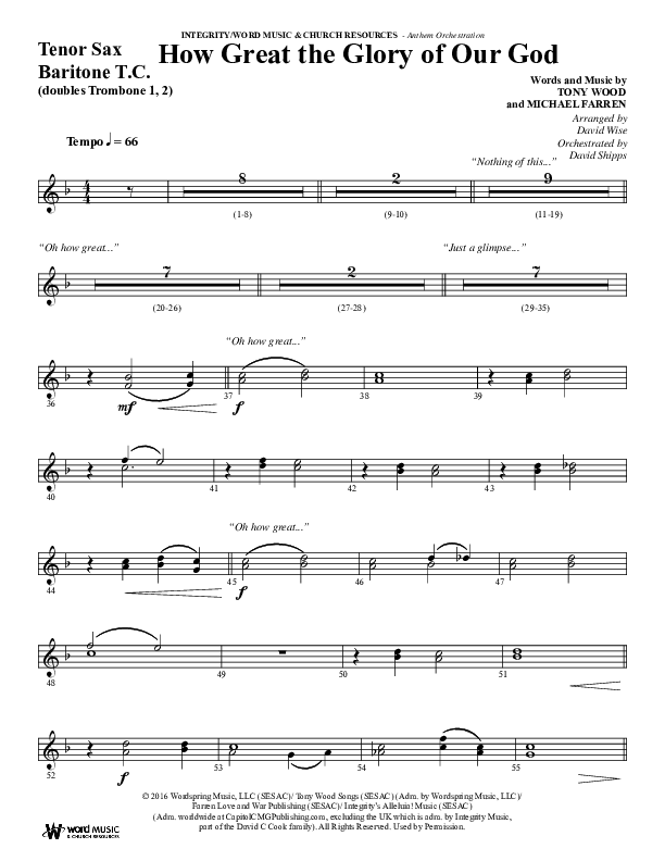 How Great The Glory Of Our God (Choral Anthem SATB) Tenor Sax/Baritone T.C. (Word Music Choral / Arr. David Wise / Arr. David Shipps)
