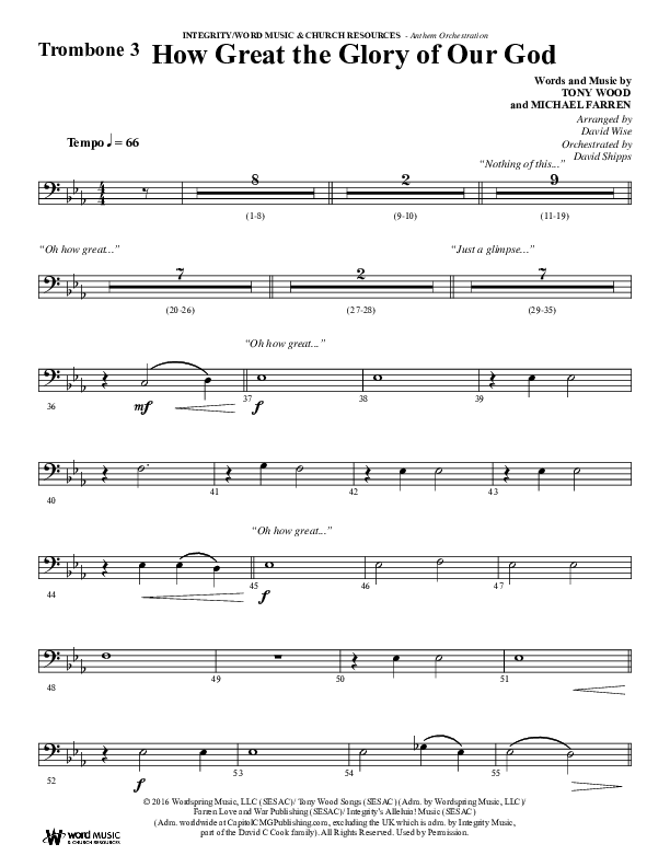 How Great The Glory Of Our God (Choral Anthem SATB) Trombone 3 (Word Music Choral / Arr. David Wise / Arr. David Shipps)