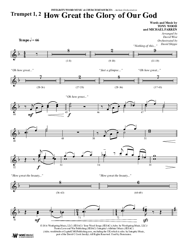 How Great The Glory Of Our God (Choral Anthem SATB) Trumpet 1,2 (Word Music Choral / Arr. David Wise / Arr. David Shipps)