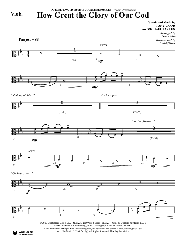 How Great The Glory Of Our God (Choral Anthem SATB) Viola (Word Music Choral / Arr. David Wise / Arr. David Shipps)