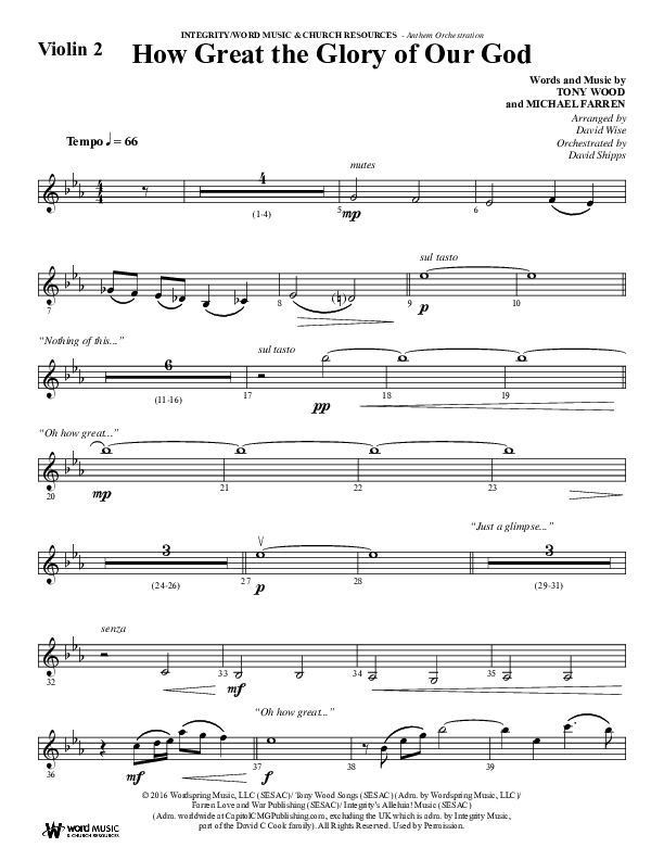 How Great The Glory Of Our God (Choral Anthem SATB) Violin 2 (Word Music Choral / Arr. David Wise / Arr. David Shipps)