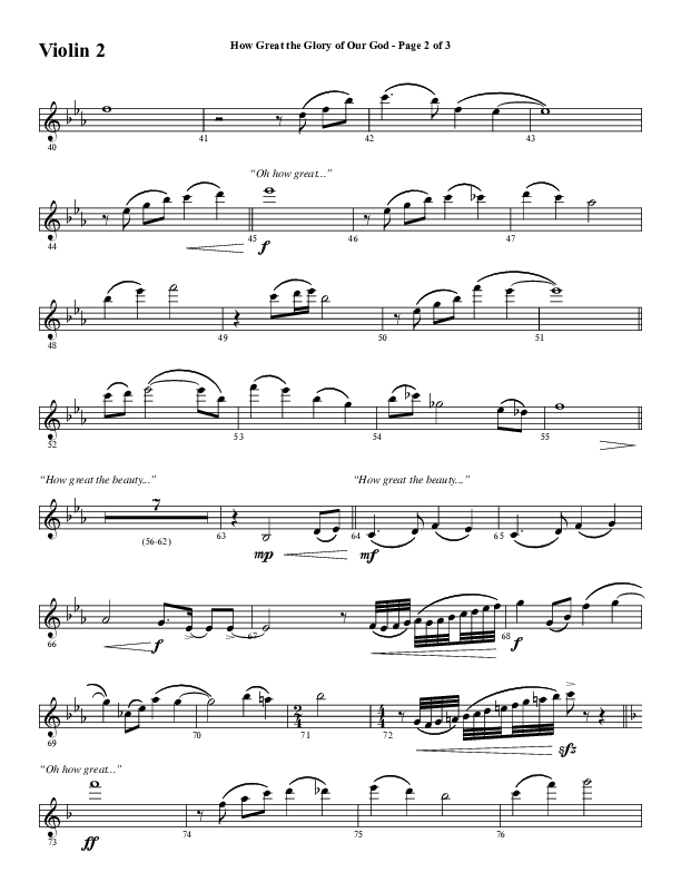How Great The Glory Of Our God (Choral Anthem SATB) Violin 2 (Word Music Choral / Arr. David Wise / Arr. David Shipps)