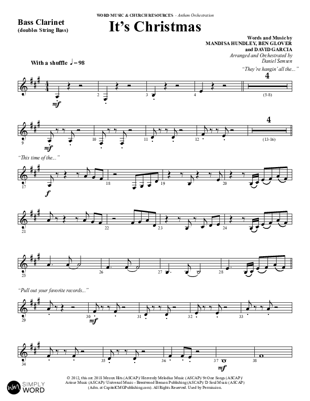 It's Christmas (Choral Anthem SATB) Bass Clarinet (Word Music Choral / Arr. Daniel Semsen)
