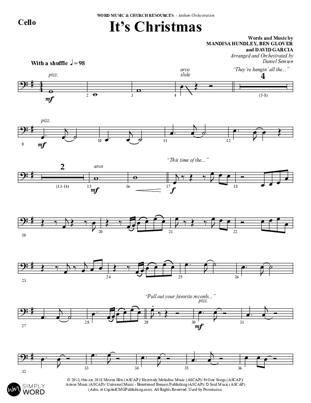 It's Christmas (Choral Anthem SATB) Cello (Word Music Choral / Arr. Daniel Semsen)