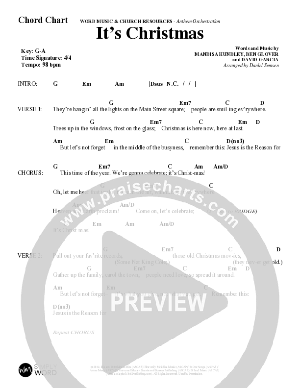It's Christmas (Choral Anthem SATB) Chord Chart (Word Music Choral / Arr. Daniel Semsen)