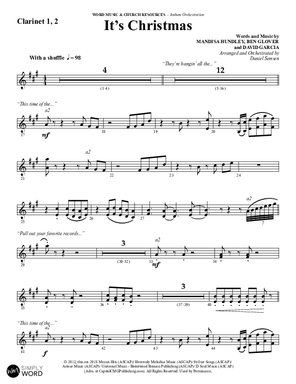 It's Christmas (Choral Anthem SATB) Clarinet 1/2 (Word Music Choral / Arr. Daniel Semsen)