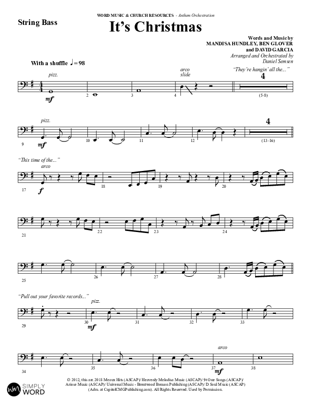 It's Christmas (Choral Anthem SATB) Double Bass (Word Music Choral / Arr. Daniel Semsen)