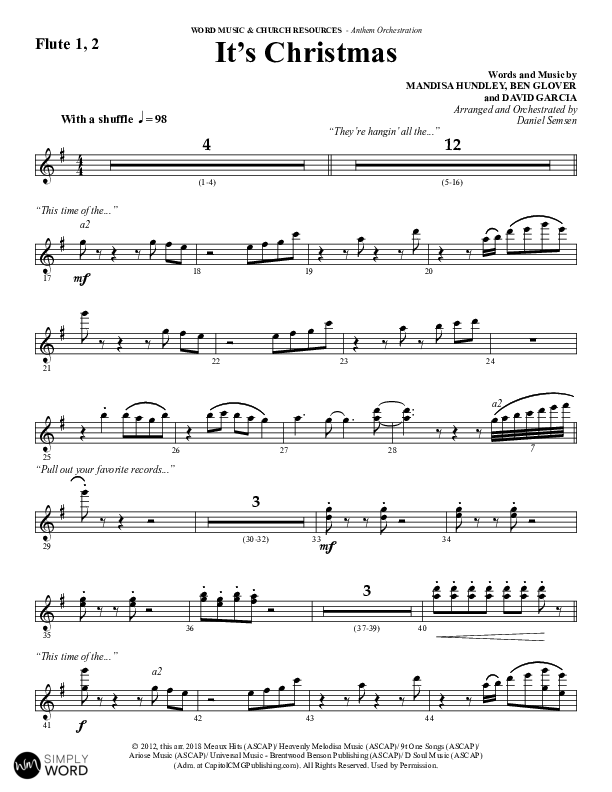 It's Christmas (Choral Anthem SATB) Flute 1/2 (Word Music Choral / Arr. Daniel Semsen)