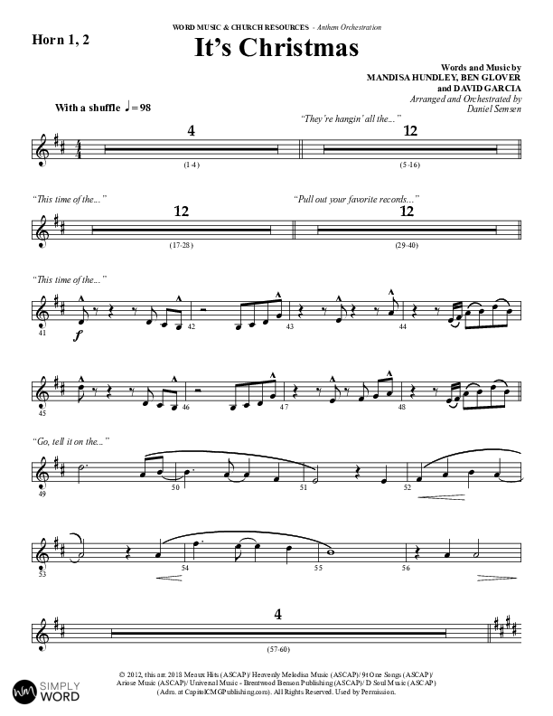 It's Christmas (Choral Anthem SATB) French Horn 1/2 (Word Music Choral / Arr. Daniel Semsen)