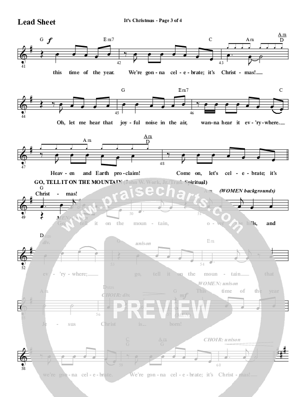 It's Christmas (Choral Anthem SATB) Lead Sheet (Melody) (Word Music Choral / Arr. Daniel Semsen)