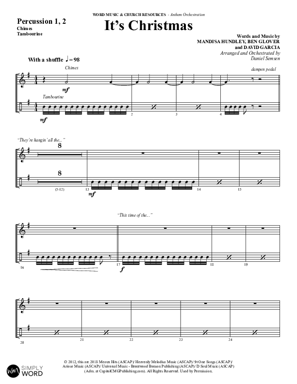 It's Christmas (Choral Anthem SATB) Percussion 1/2 (Word Music Choral / Arr. Daniel Semsen)