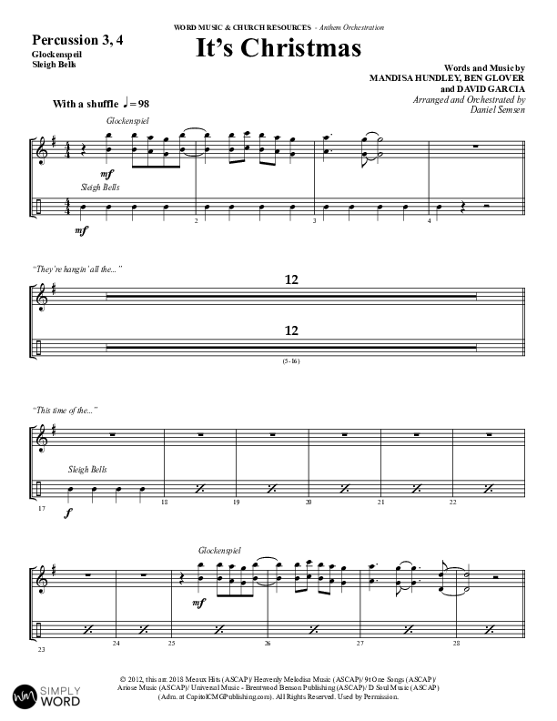 It's Christmas (Choral Anthem SATB) Percussion (Word Music Choral / Arr. Daniel Semsen)