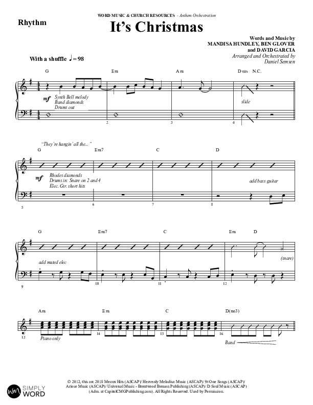 It's Christmas (Choral Anthem SATB) Rhythm Chart (Word Music Choral / Arr. Daniel Semsen)