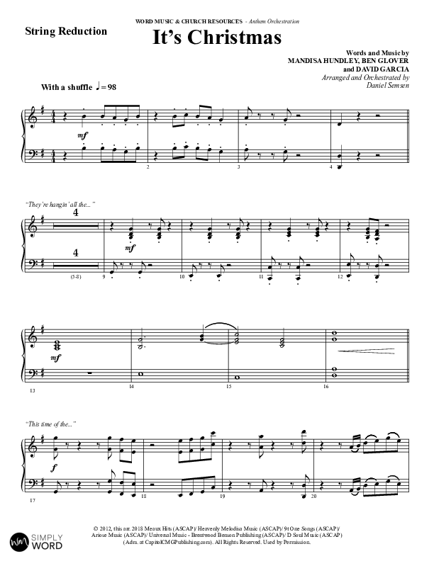 It's Christmas (Choral Anthem SATB) String Reduction (Word Music Choral / Arr. Daniel Semsen)