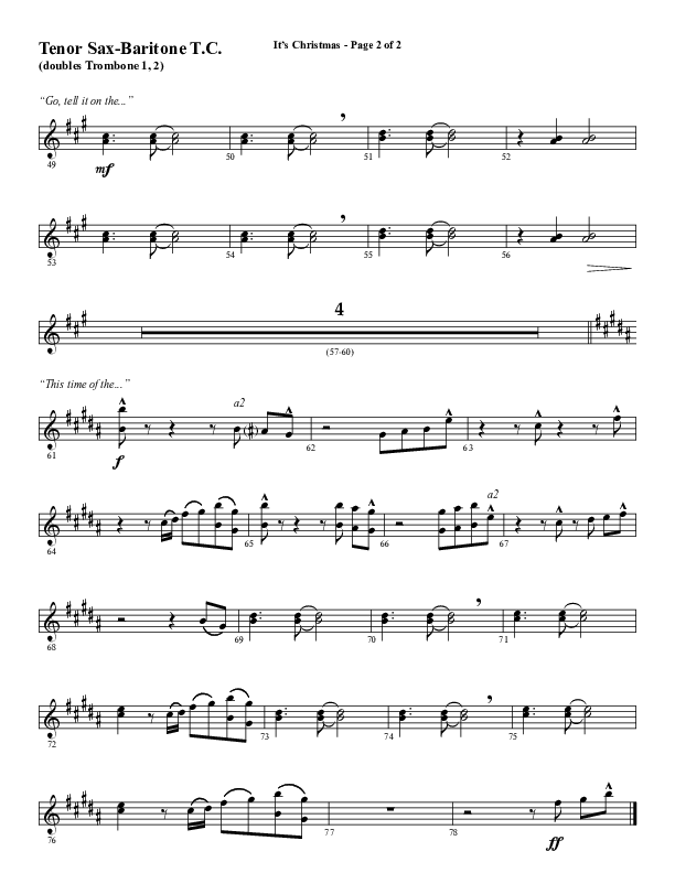 It's Christmas (Choral Anthem SATB) Tenor Sax/Baritone T.C. (Word Music Choral / Arr. Daniel Semsen)