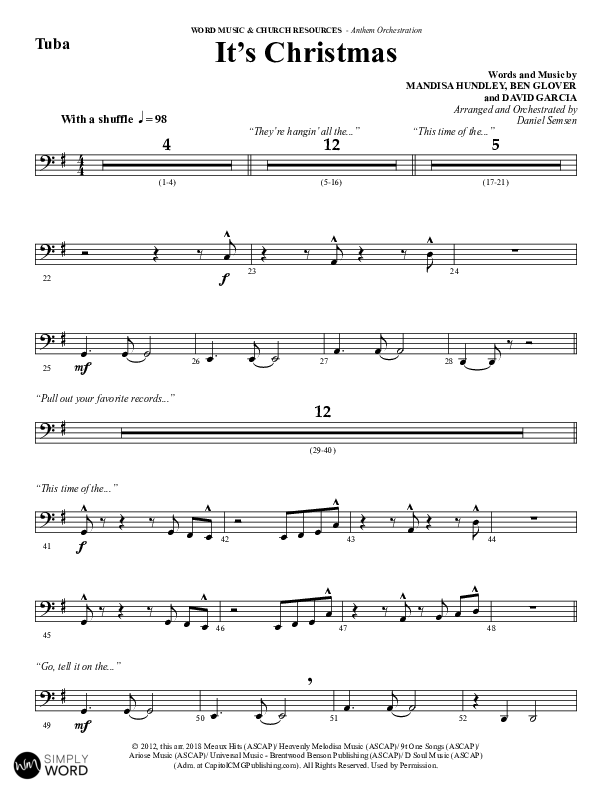 It's Christmas (Choral Anthem SATB) Tuba (Word Music Choral / Arr. Daniel Semsen)