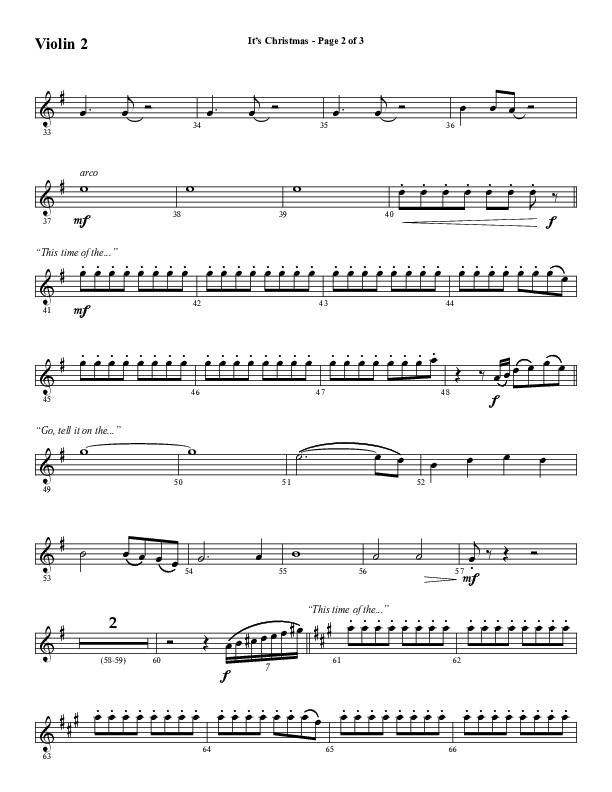 It's Christmas (Choral Anthem SATB) Violin 2 (Word Music Choral / Arr. Daniel Semsen)