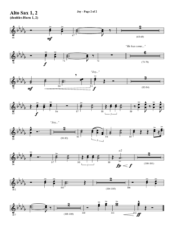 Joy (Choral Anthem SATB) Alto Sax 1/2 (Word Music Choral / Arr. Daniel Semsen)