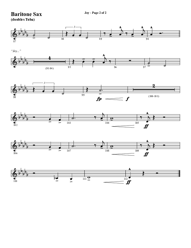 Joy (Choral Anthem SATB) Bari Sax (Word Music Choral / Arr. Daniel Semsen)