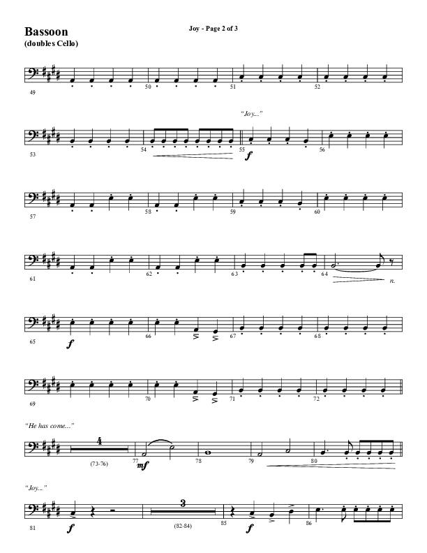 Joy (Choral Anthem SATB) Bassoon (Word Music Choral / Arr. Daniel Semsen)